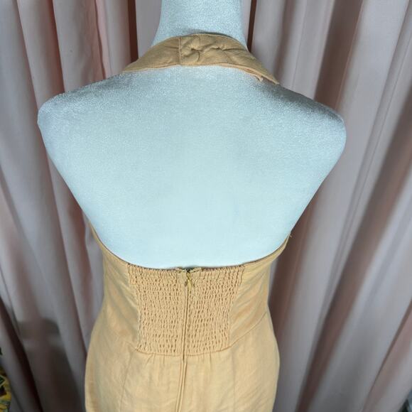 Abercrombie & Fitch Linen Halter Dress Medium Tall Peach Back Smocking NEW - Picture 6 of 8